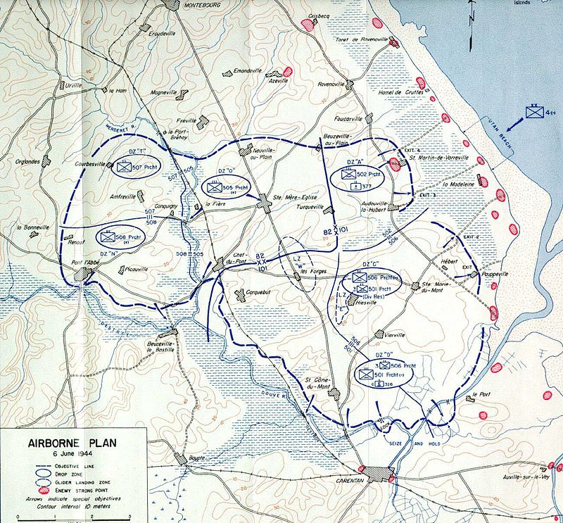 The Planned drop zones of the Americans in Normandy for D-Day.