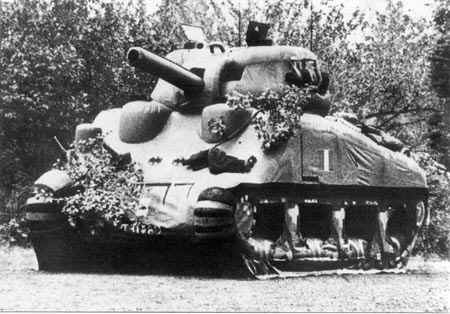 An Inflatable Sherman in a field